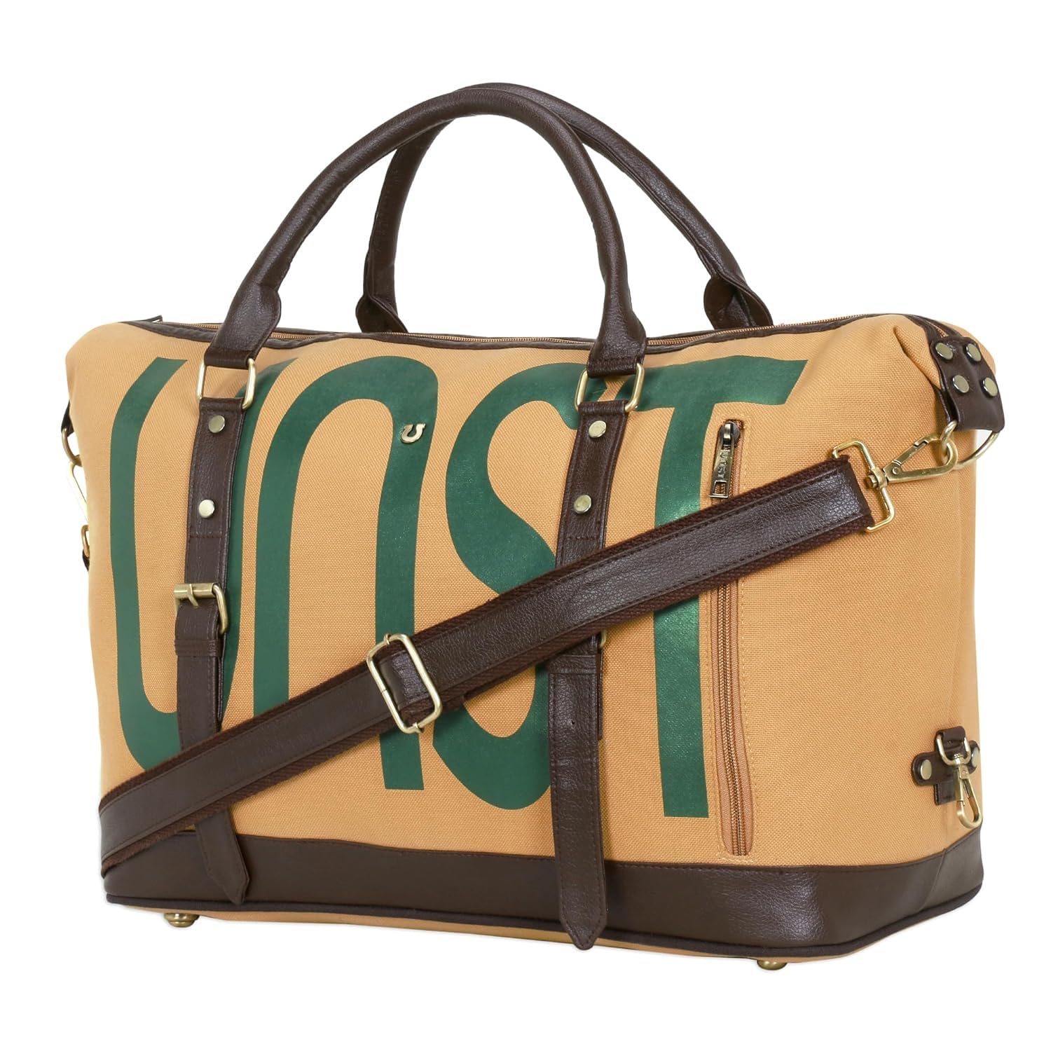 RECYCLED PET BOTTLE FABRIC TAN DUFFEL BAG