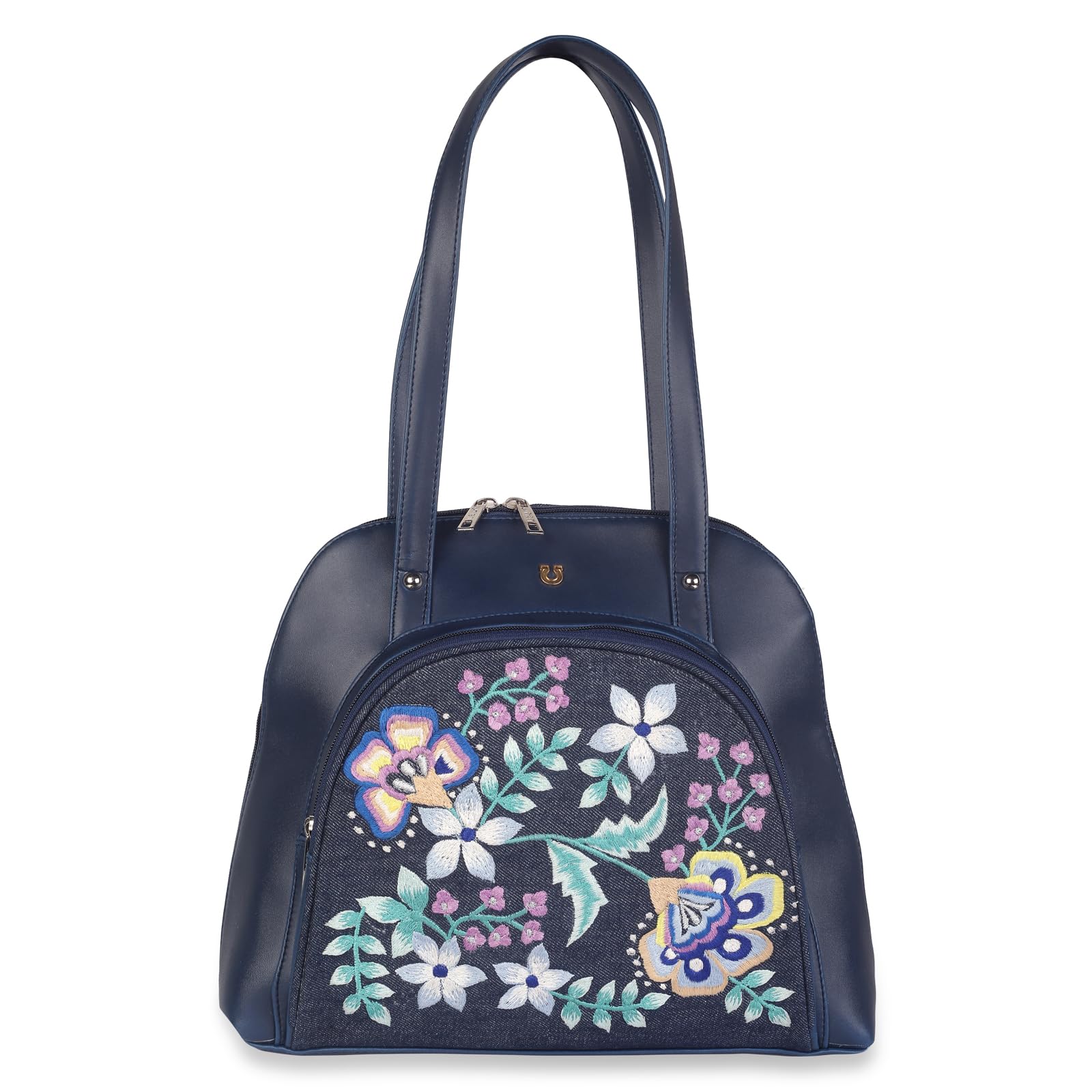 BLUE FLORAL EMBROIDERY SHOULDER BAG