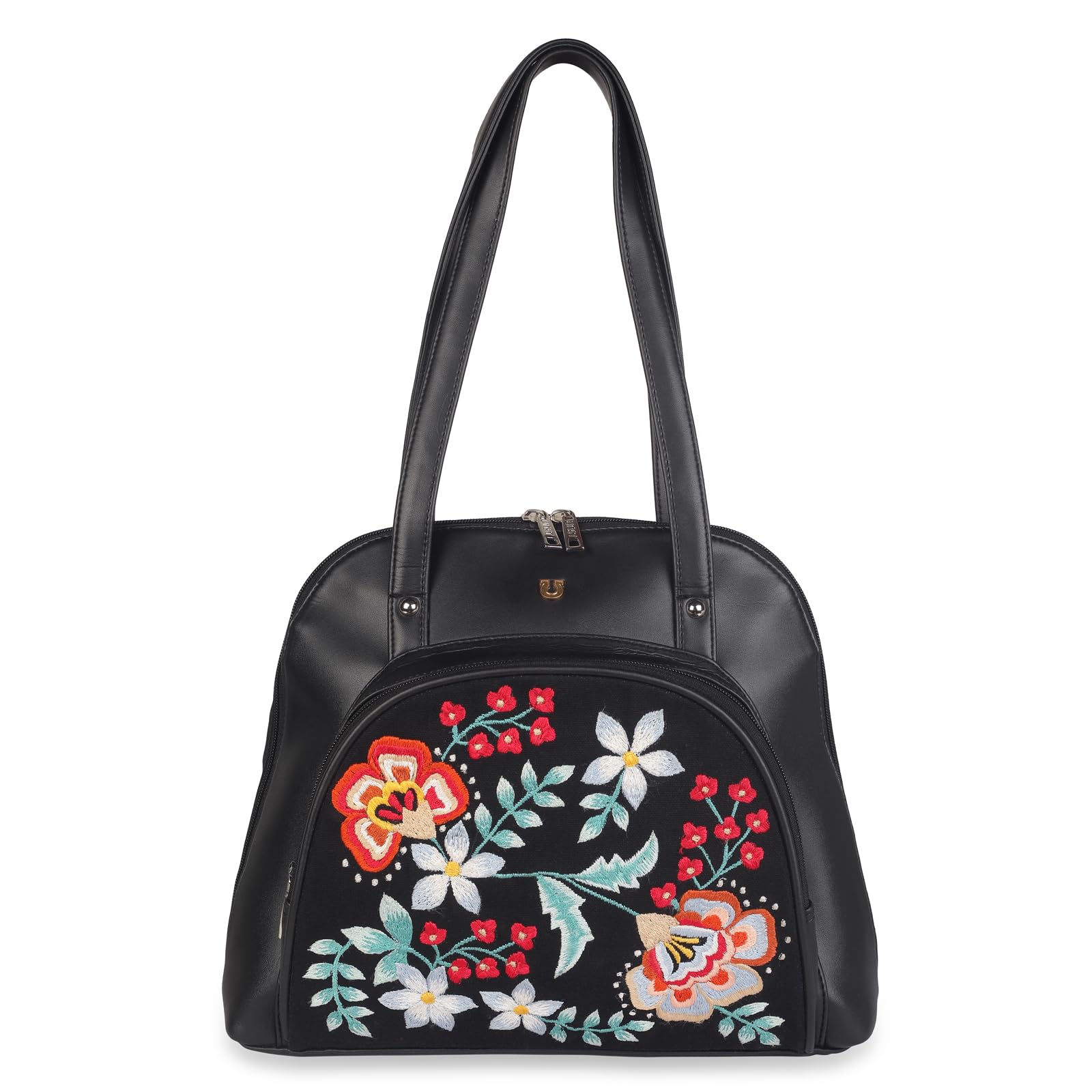 BLACK FLORAL EMBROIDERY SHOULDER BAG