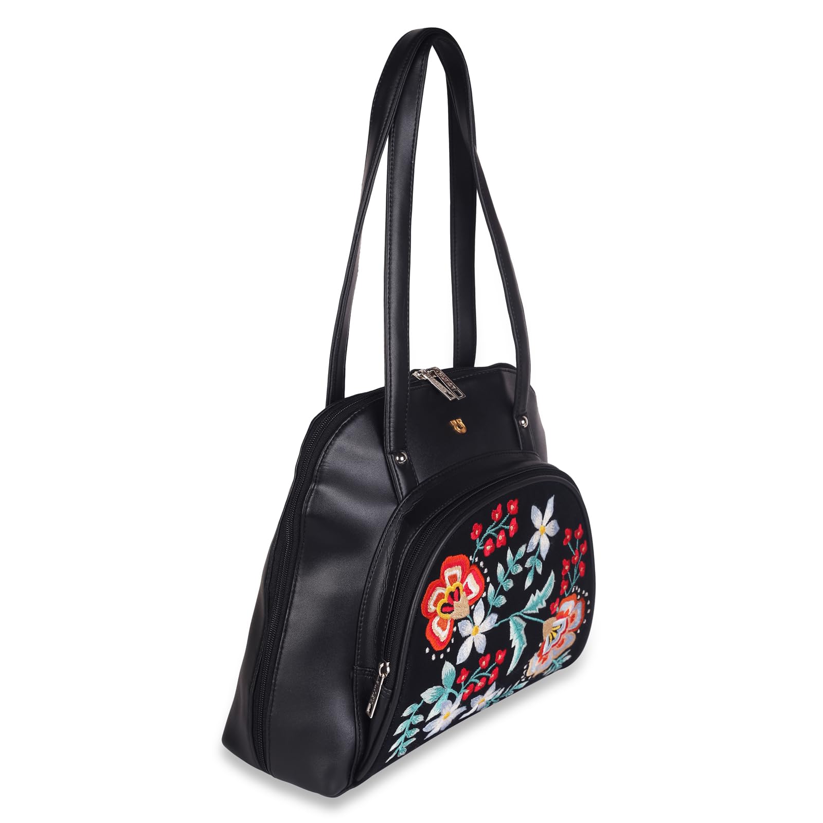 BLACK FLORAL EMBROIDERY SHOULDER BAG