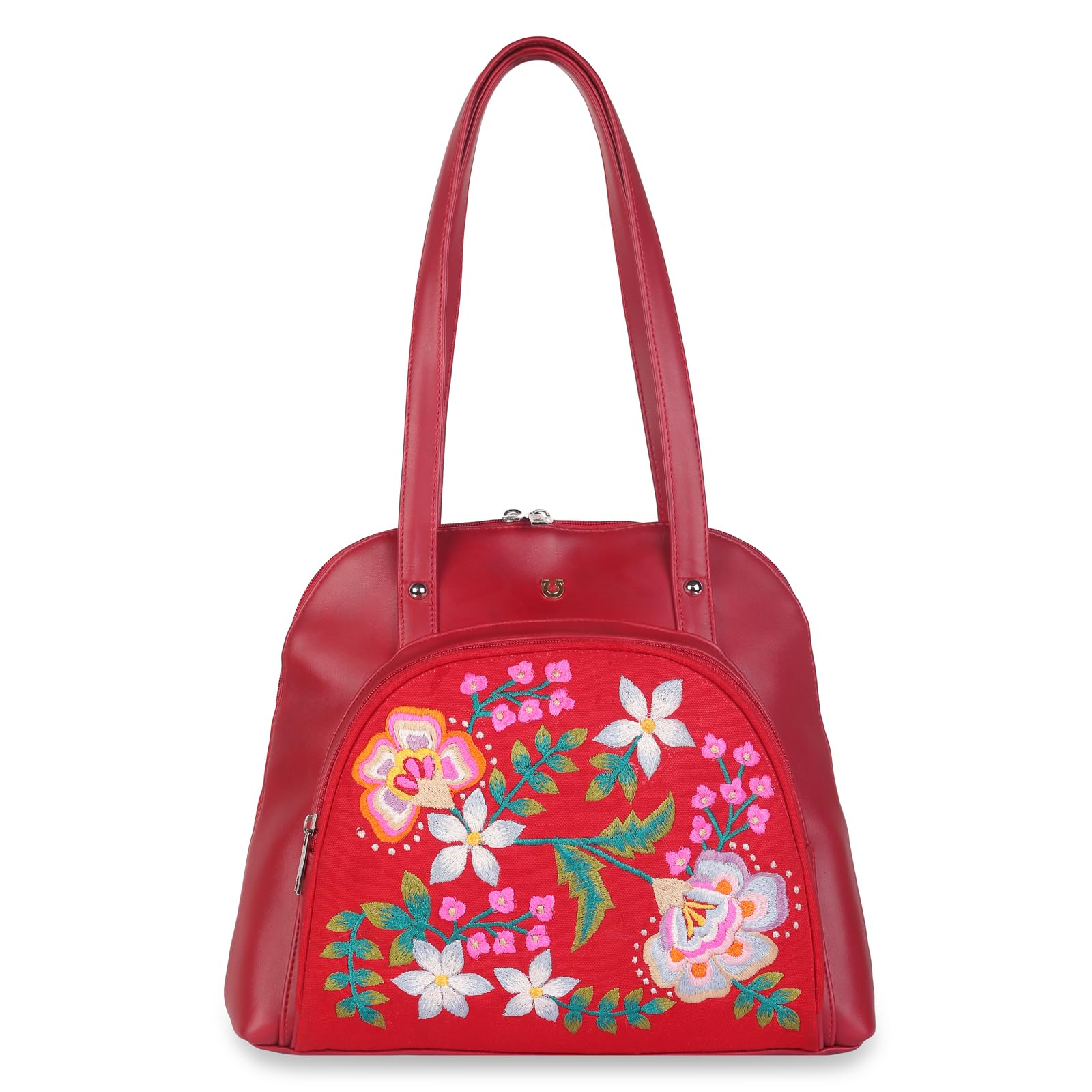 RED FLORAL EMBROIDERY SHOULDER BAG