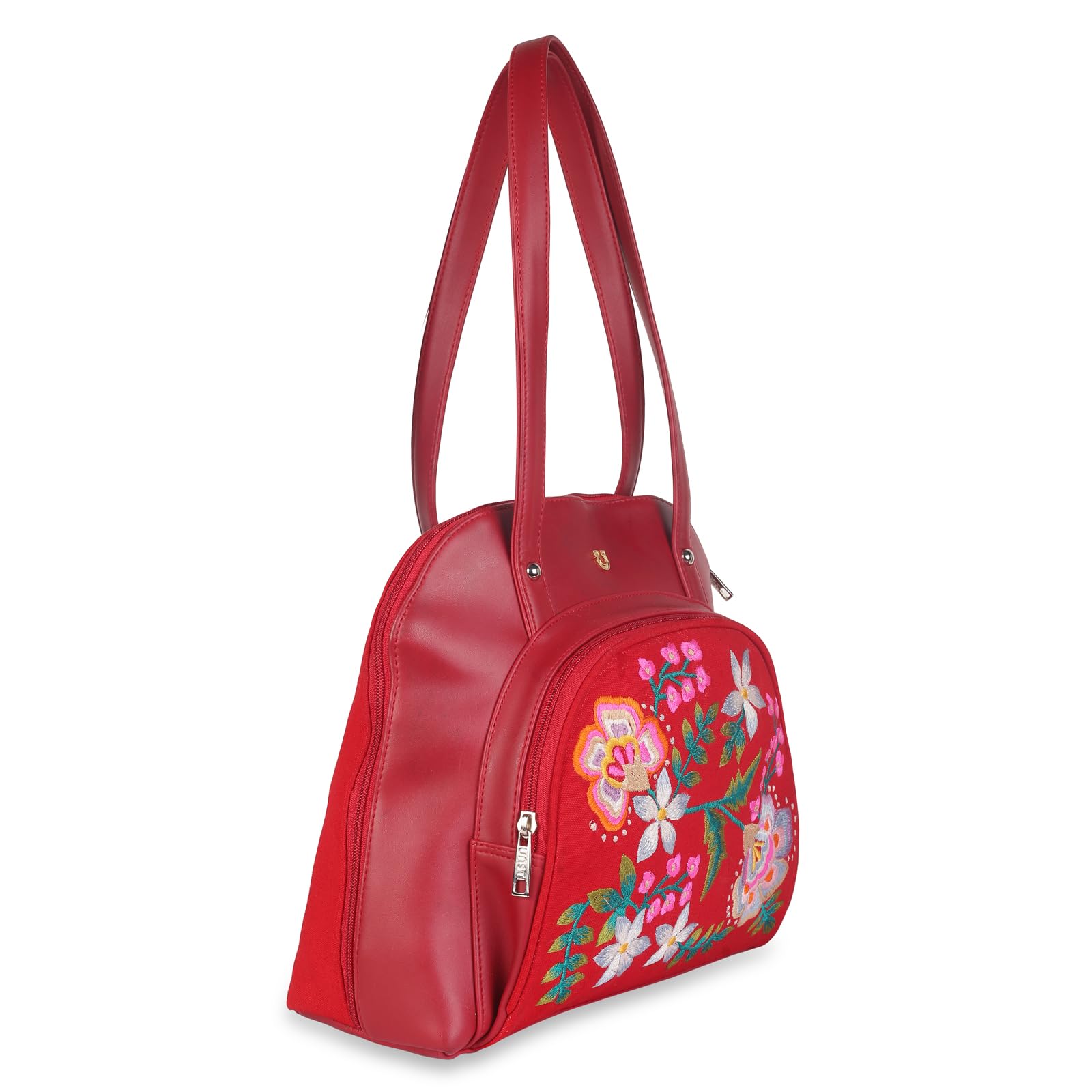 RED FLORAL EMBROIDERY SHOULDER BAG
