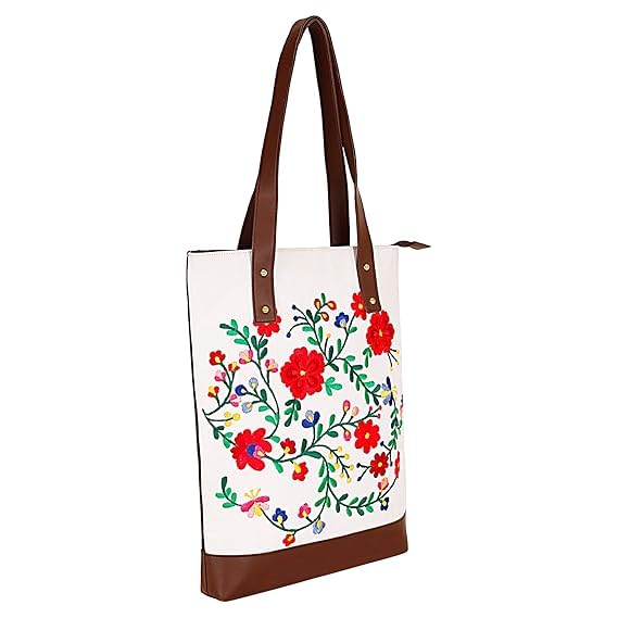 Embroidered Canvas Tote Bag for Women
