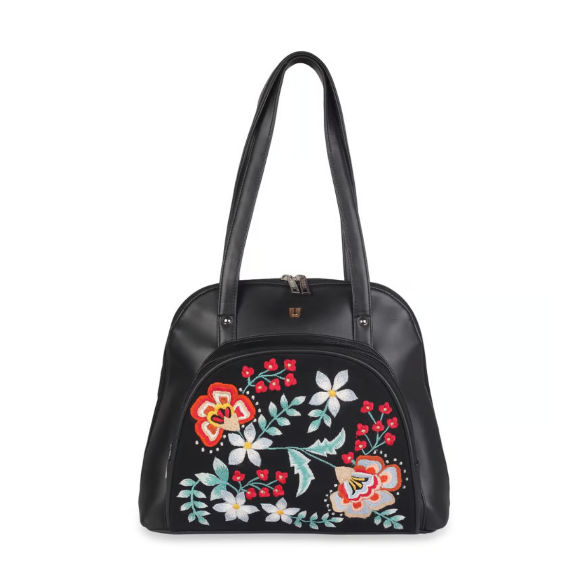 BLACK FLORAL EMBROIDERY SHOULDER BAG