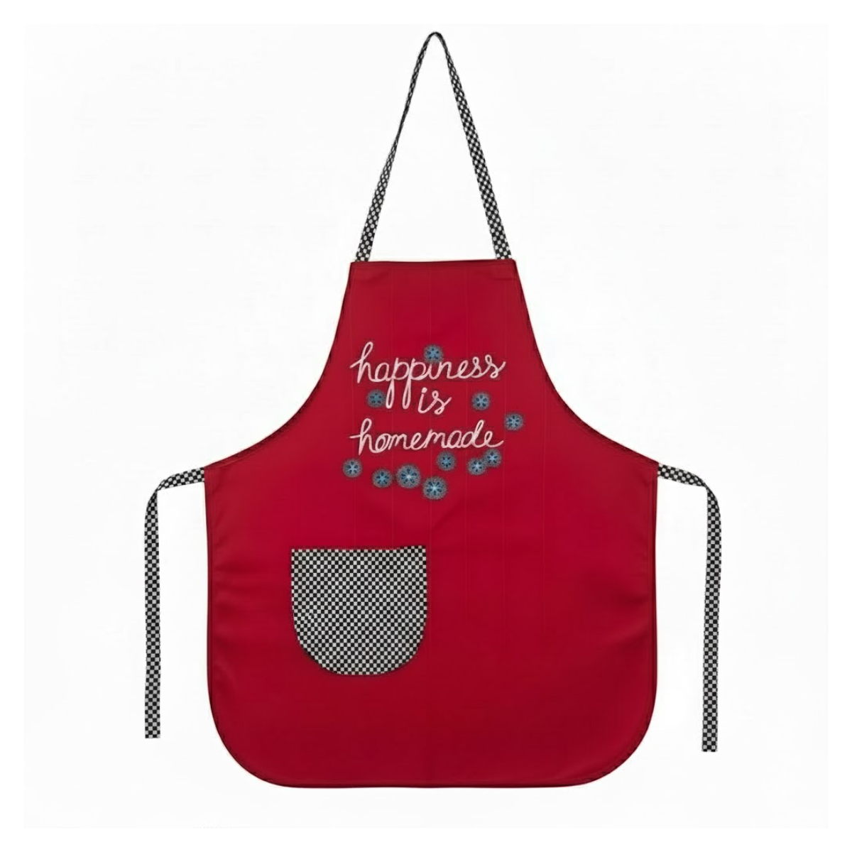 HAPPINESS IS HOMEMADE RED CHEF APRON WITH GINGHAM POCKET