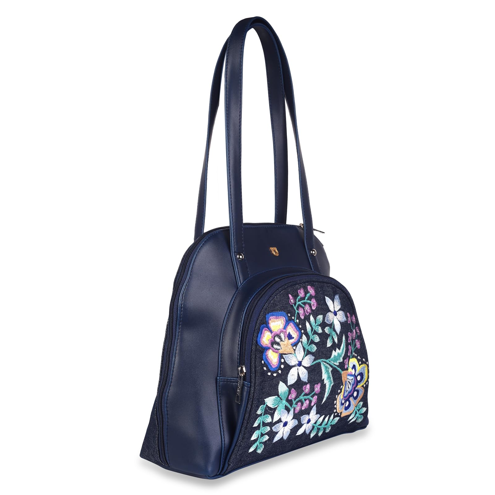 BLUE FLORAL EMBROIDERY SHOULDER BAG