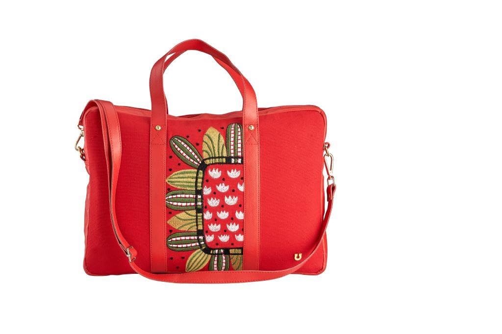 Red Embroidered Laptop Bag