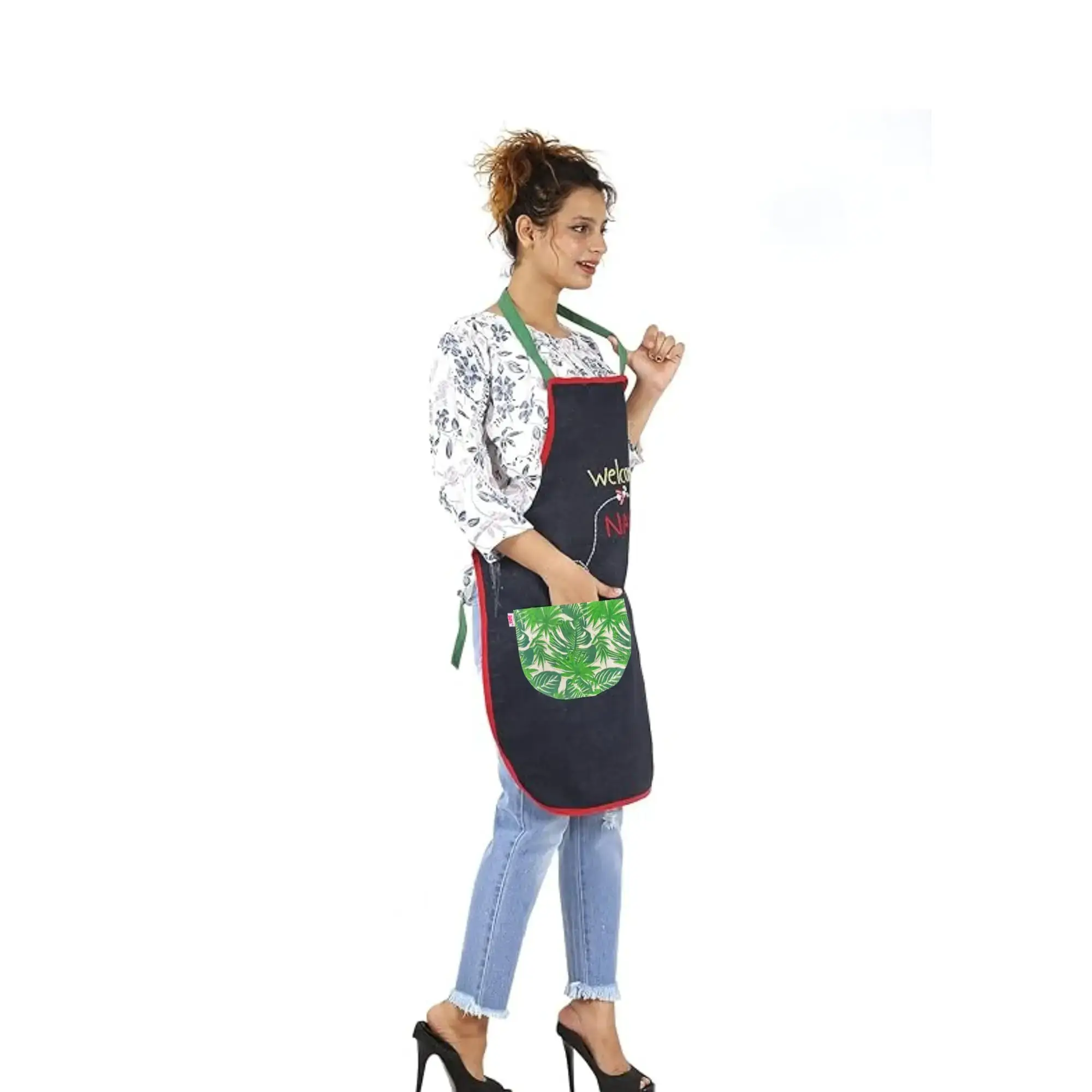 PERSONALIZED WELCOME TO [NAME] KITCHEN EMBROIDERED DENIM APRON WITH POCKET