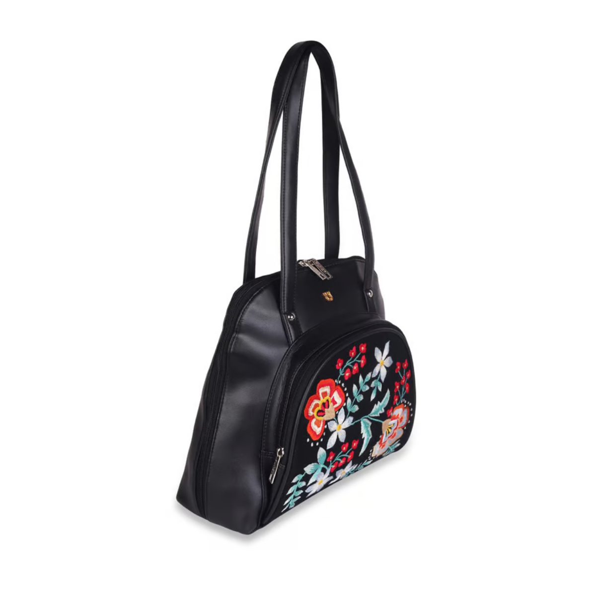 BLACK FLORAL EMBROIDERY SHOULDER BAG