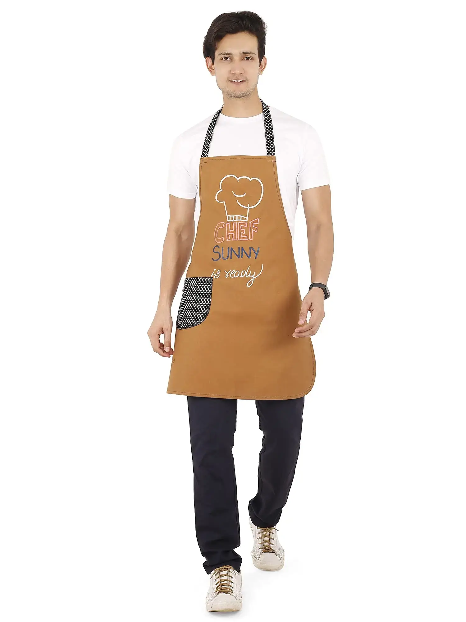 PERSONALIZED COTTON APRON WITH CHEF SUNNY EMBROIDERY & POCKET