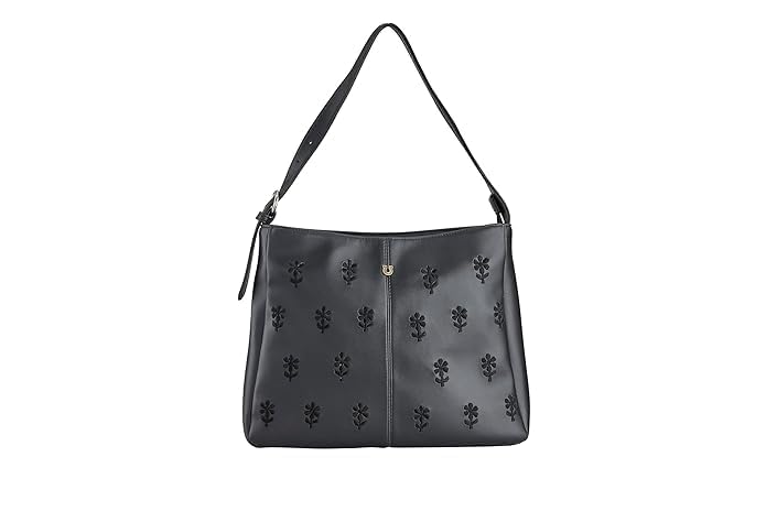 FLORAL EMBROIDERED LEATHERETTE HANDBAG.