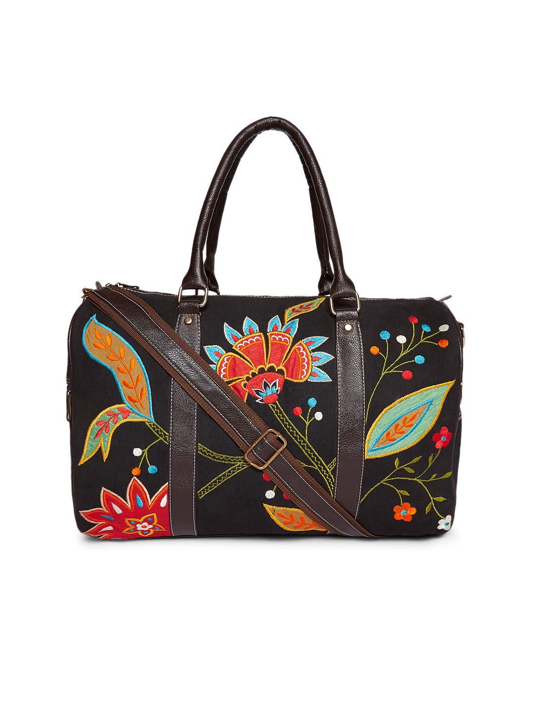 Brown Floral Printed Duffel Bag