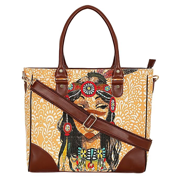 RED INDIAN FACE PRINTED CANVAS HANDBAG