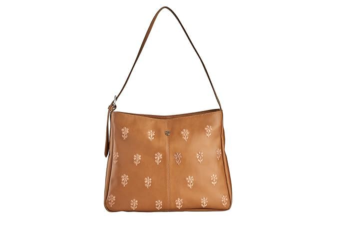 FLORAL EMBROIDERED LEATHERETTE HANDBAG.