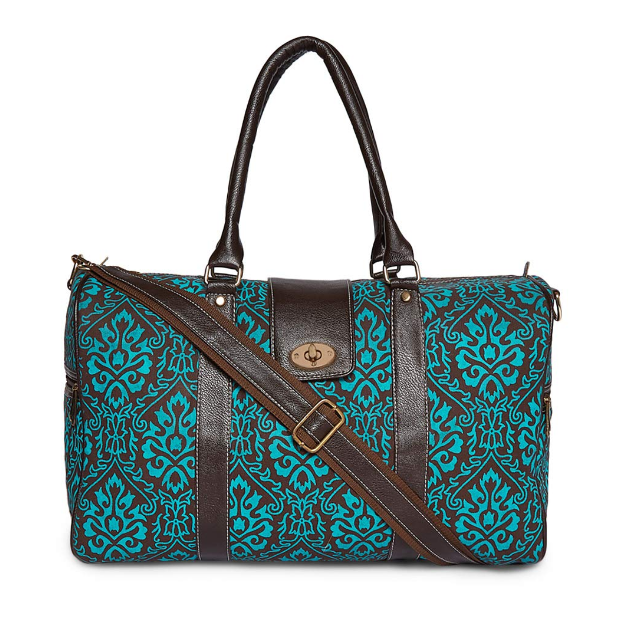 TURQUOISE FLORAL EMBROIDERED DUFFEL