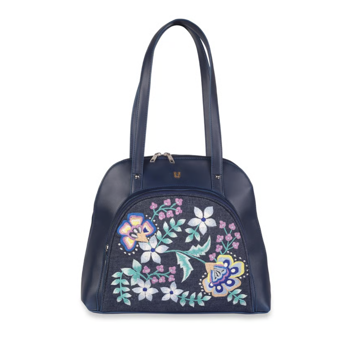 BLUE FLORAL EMBROIDERY SHOULDER BAG