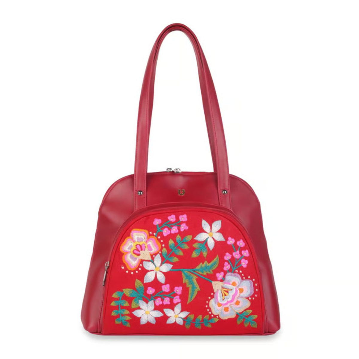 RED FLORAL EMBROIDERY SHOULDER BAG