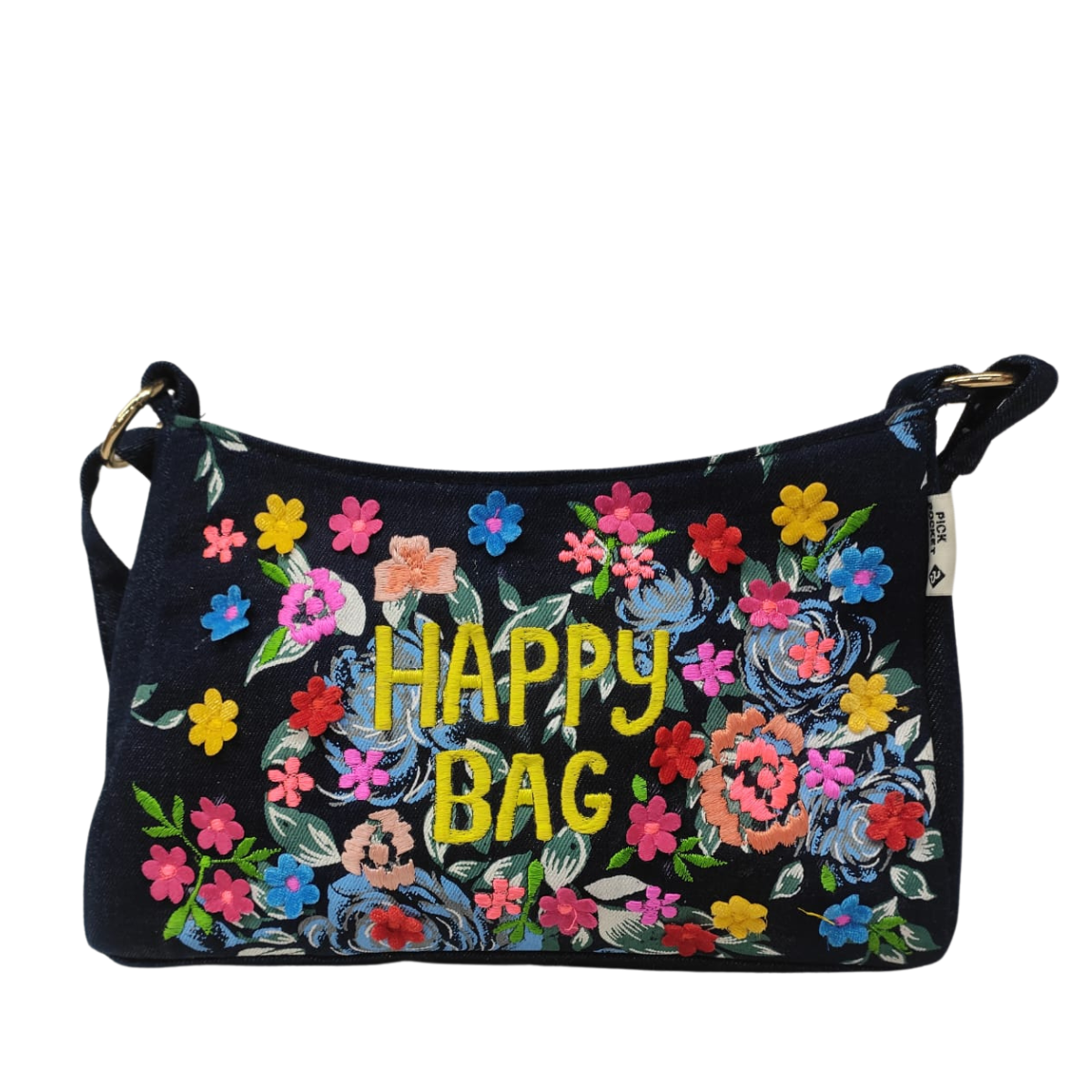 Pick Pocket Stylish | Denim Sling Bag – Embroidered Happy Bag for Women