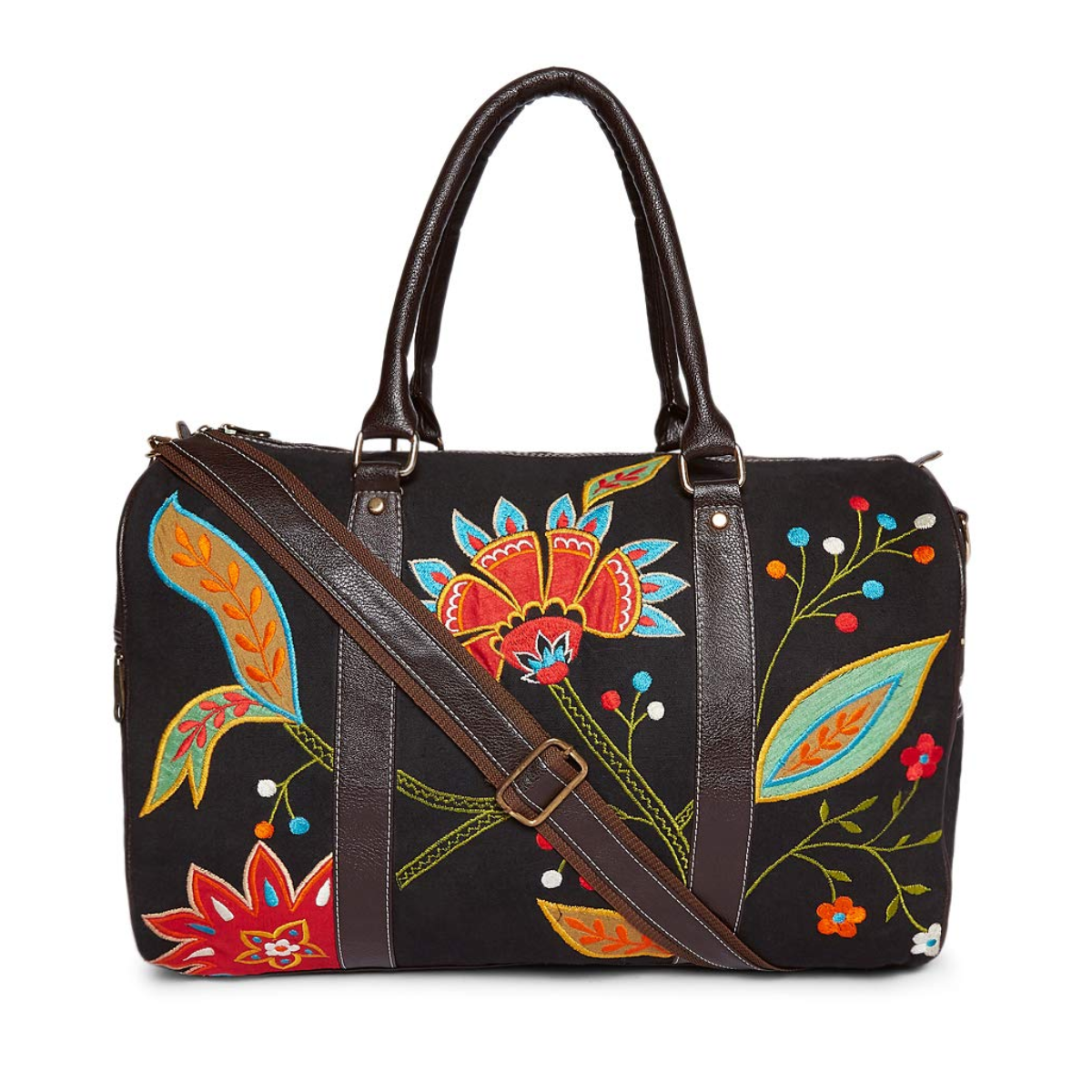 BROWN FLORAL PRINTED DUFFEL BAG