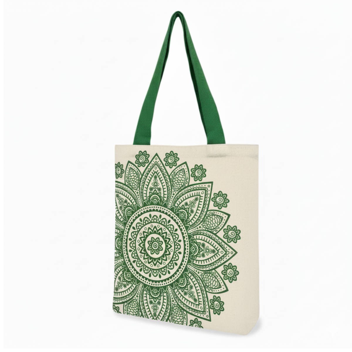 FLOWER PRINTED STYLISH CANVAS TOTE BAG (GREEN)