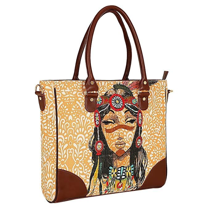 RED INDIAN FACE PRINTED CANVAS HANDBAG