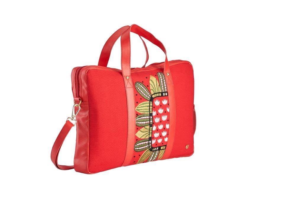 Red Embroidered Laptop Bag