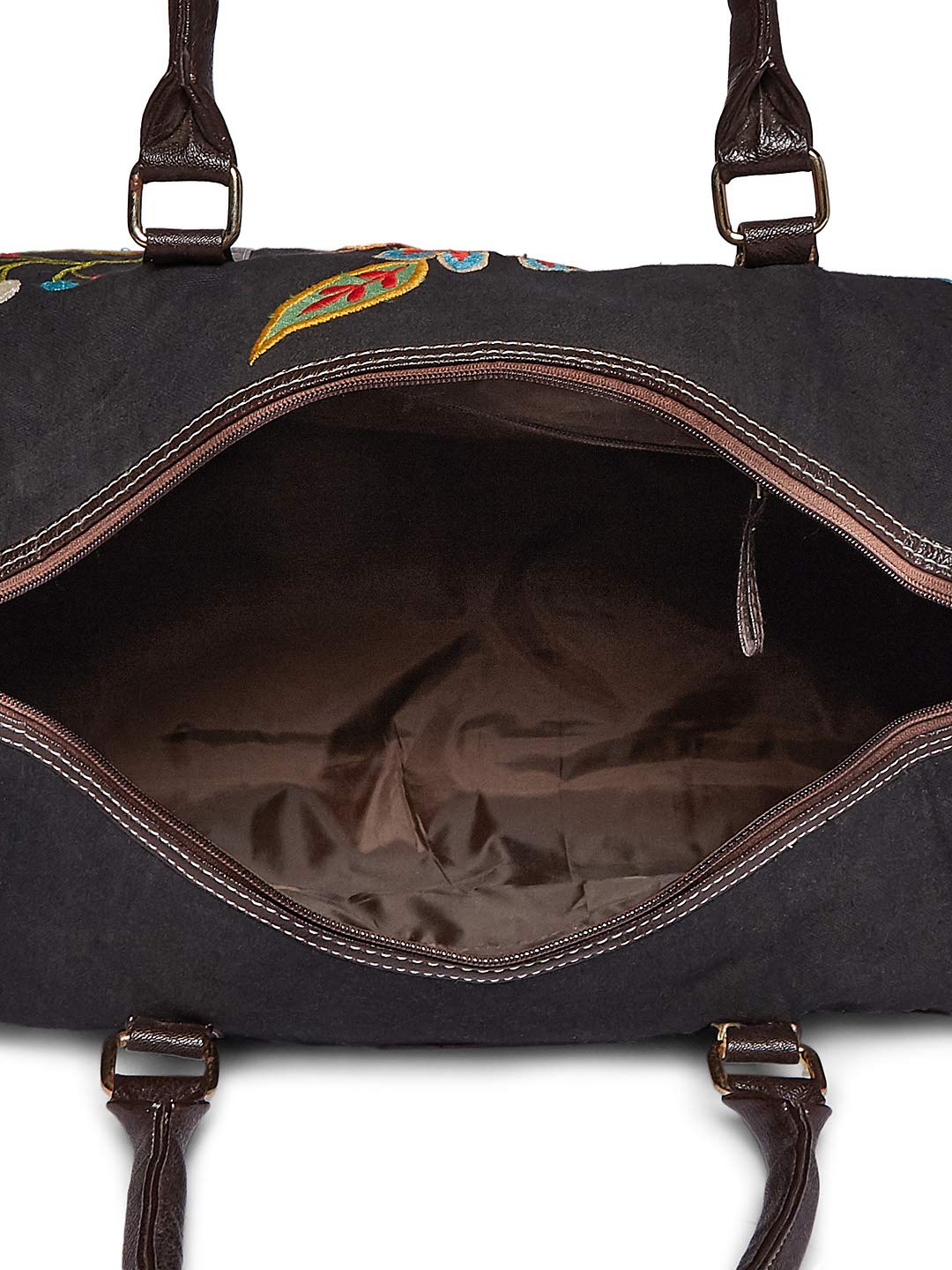 BROWN FLORAL PRINTED DUFFEL BAG