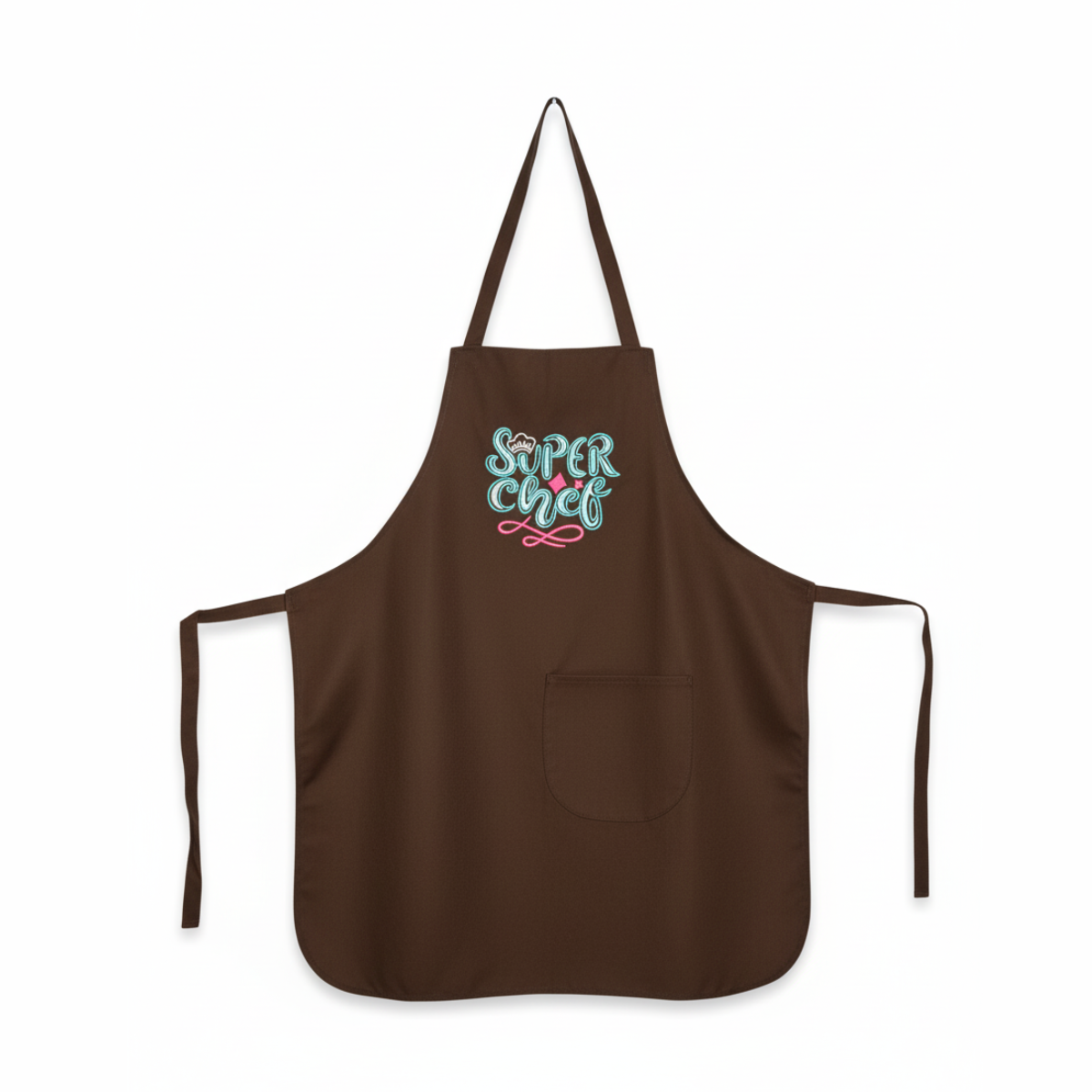 SUPER CHEF" RETRO-THEMED BROWN APRON WITH POCKET