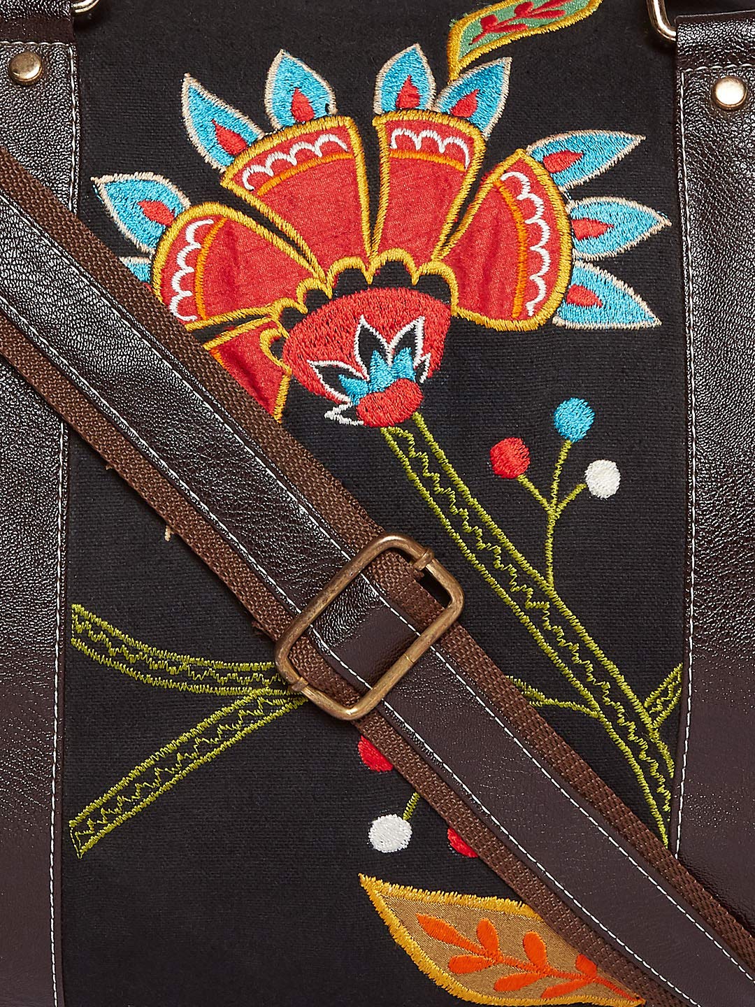 BROWN FLORAL PRINTED DUFFEL BAG