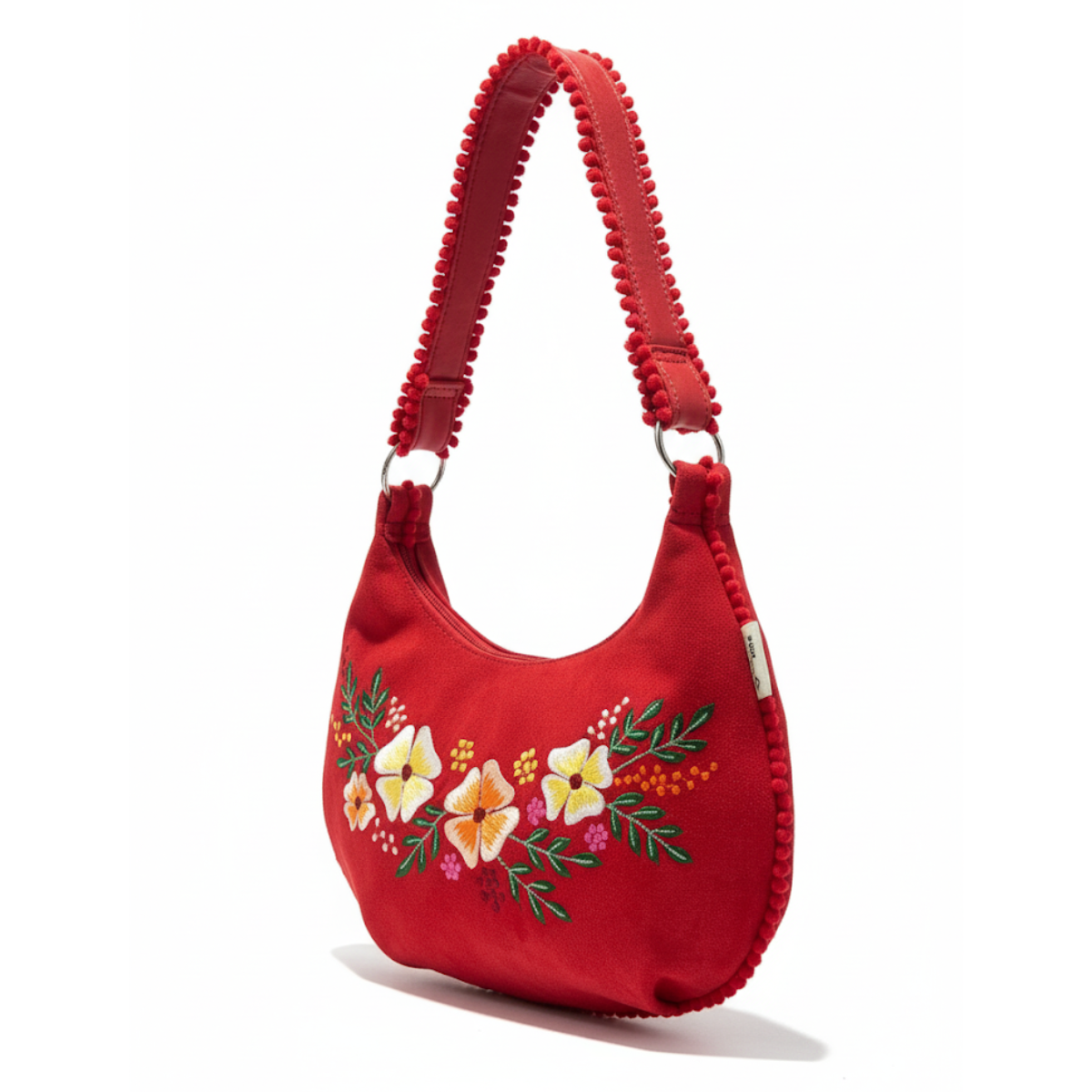 FLORAL HARMONY RED EMBROIDERED HOBO BAG