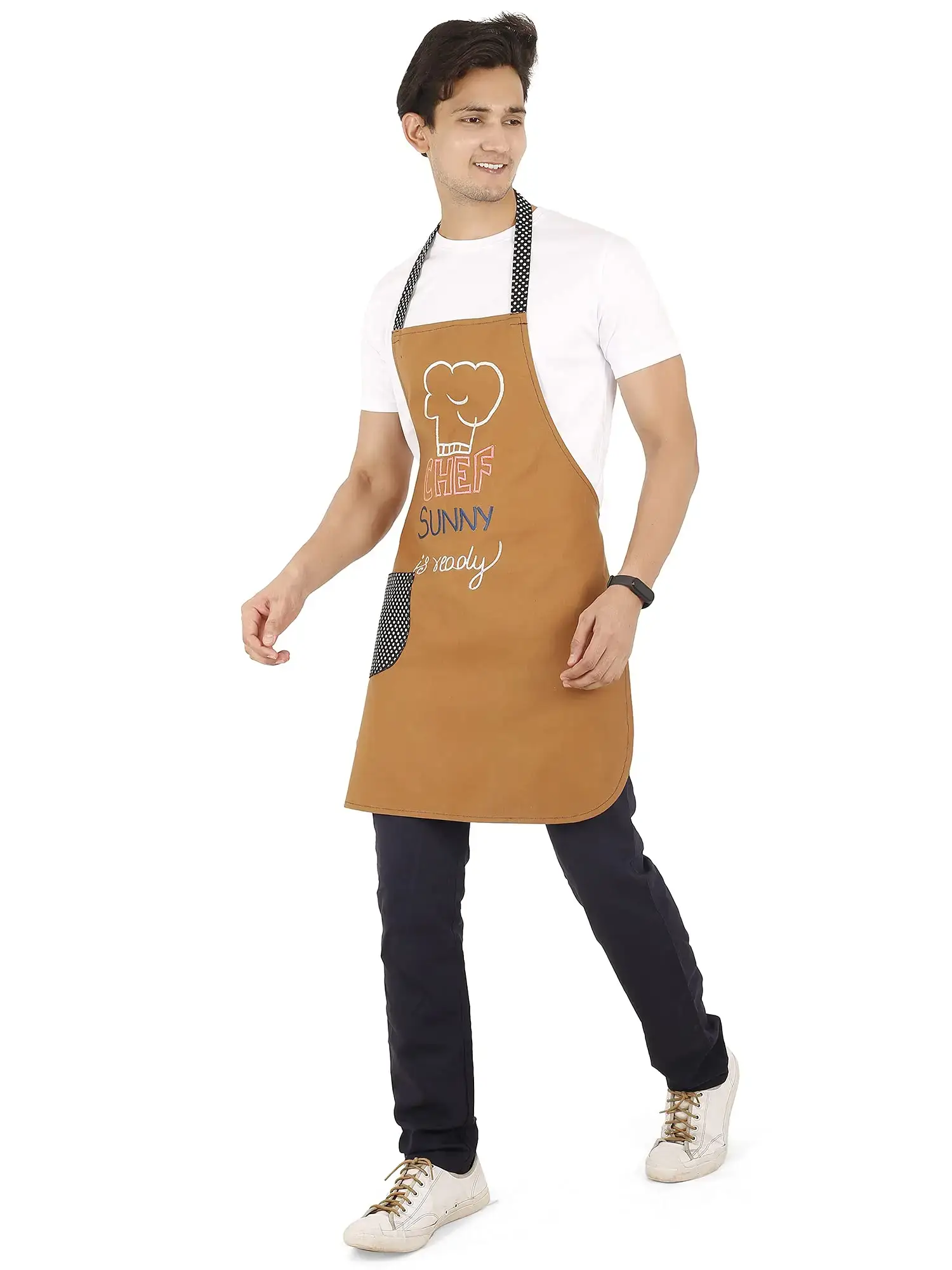 PERSONALIZED COTTON APRON WITH CHEF SUNNY EMBROIDERY & POCKET