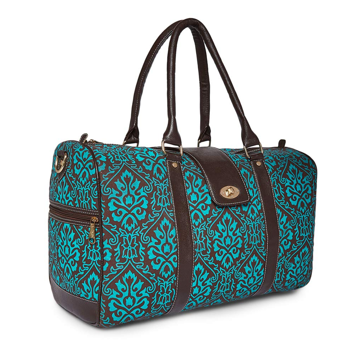 TURQUOISE FLORAL EMBROIDERED DUFFEL