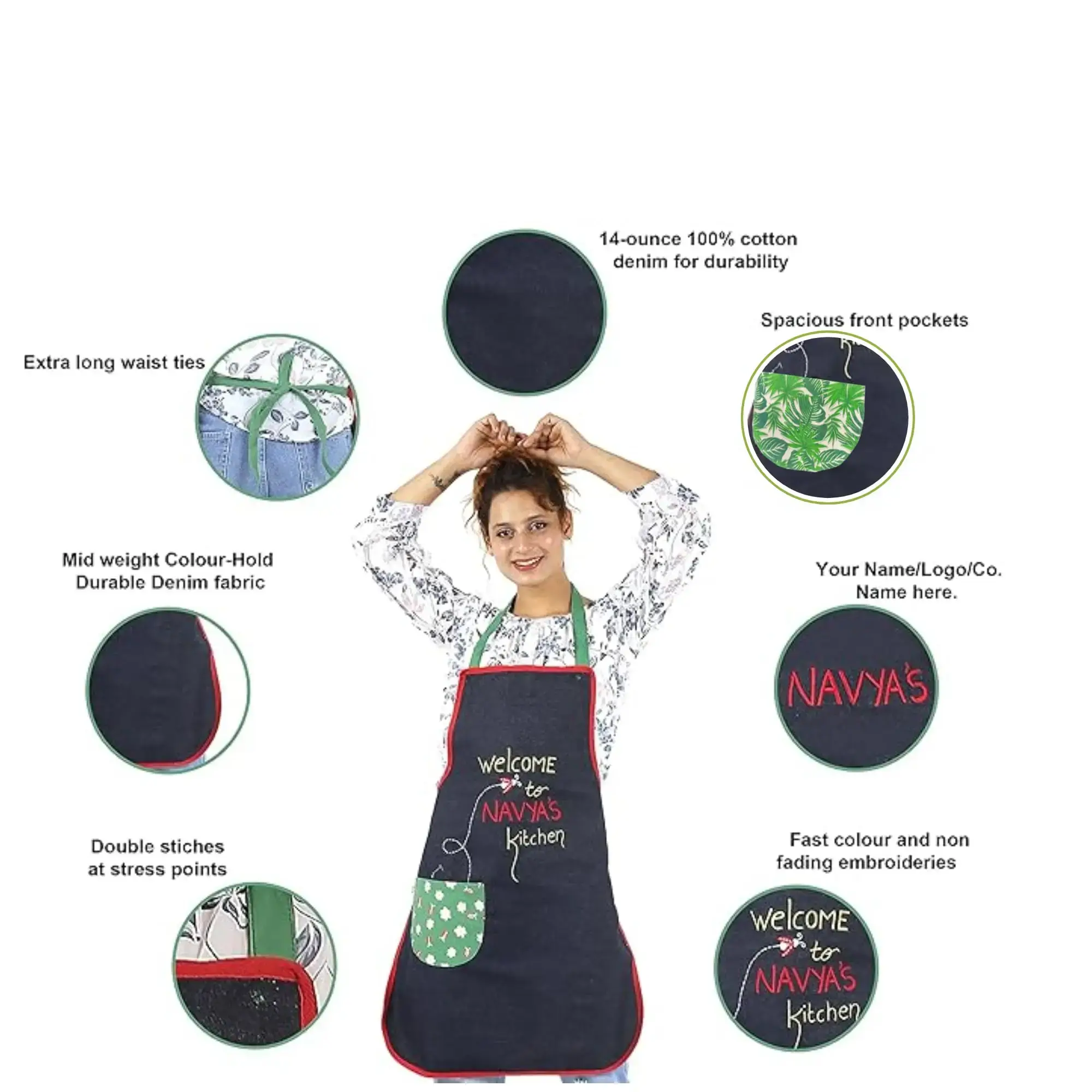 PERSONALIZED WELCOME TO [NAME] KITCHEN EMBROIDERED DENIM APRON WITH POCKET