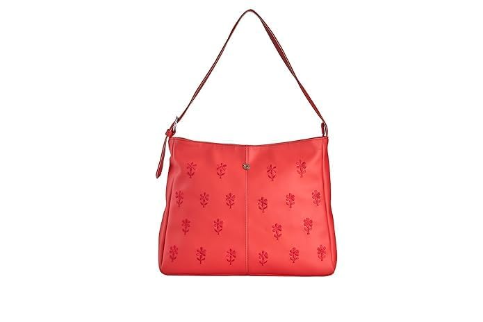 FLORAL EMBROIDERED LEATHERETTE HANDBAG.