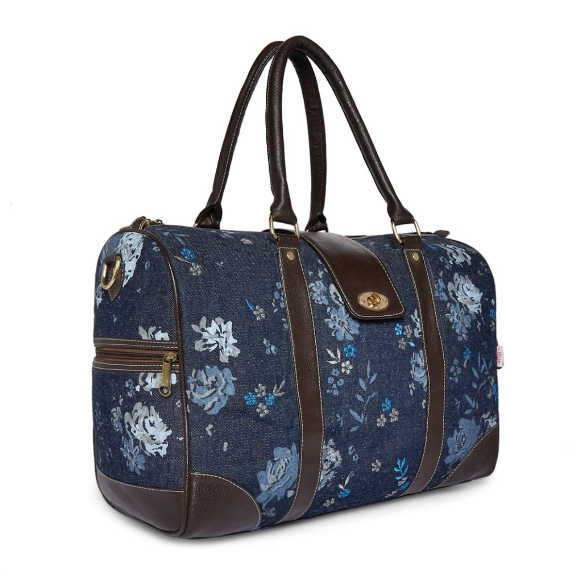 NAVY FLORAL EMBROIDERED TRAVEL DUFFEL