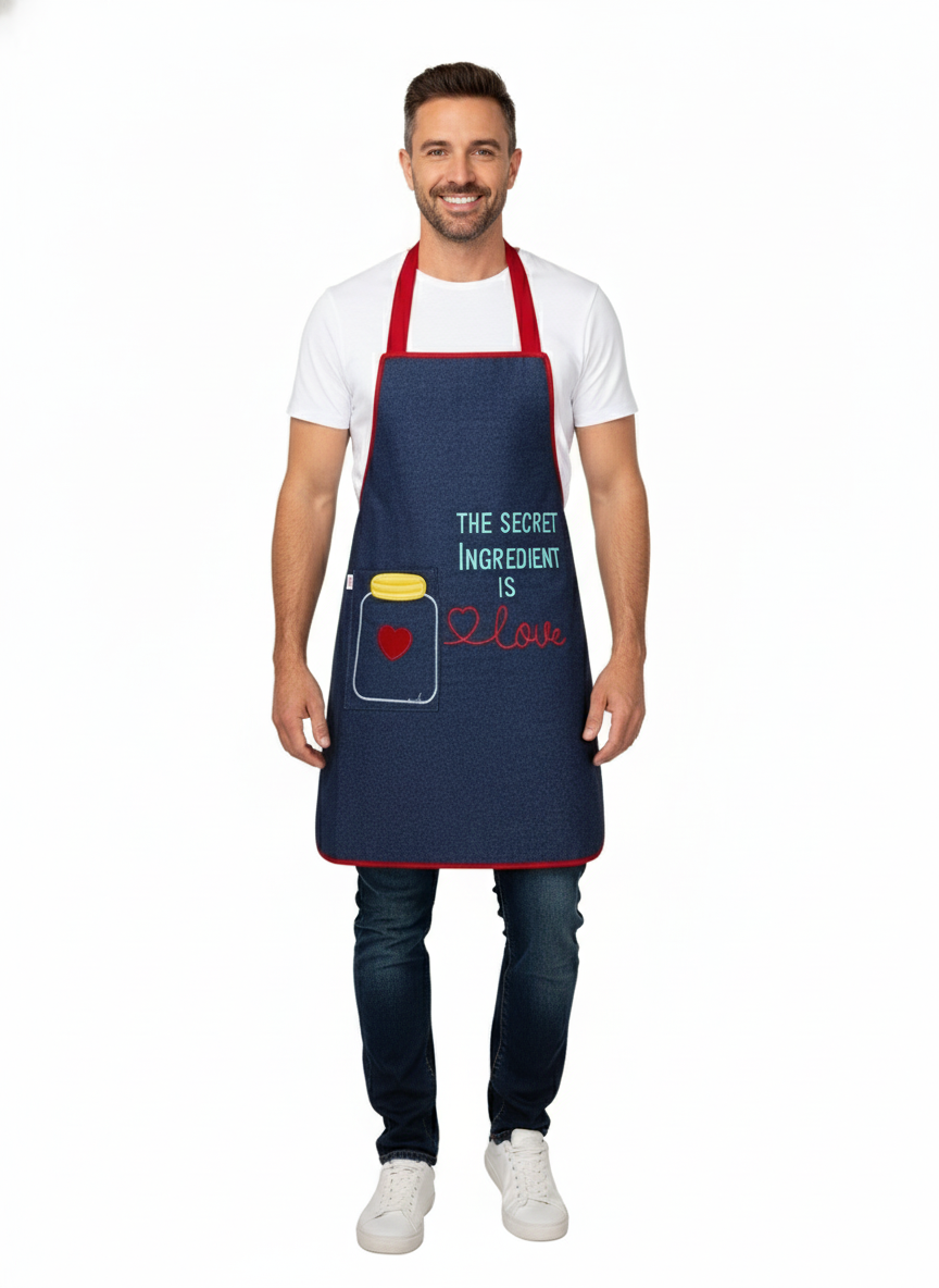 "THE SECRET INGREDIENT IS LOVE" DENIM LOOK APRON