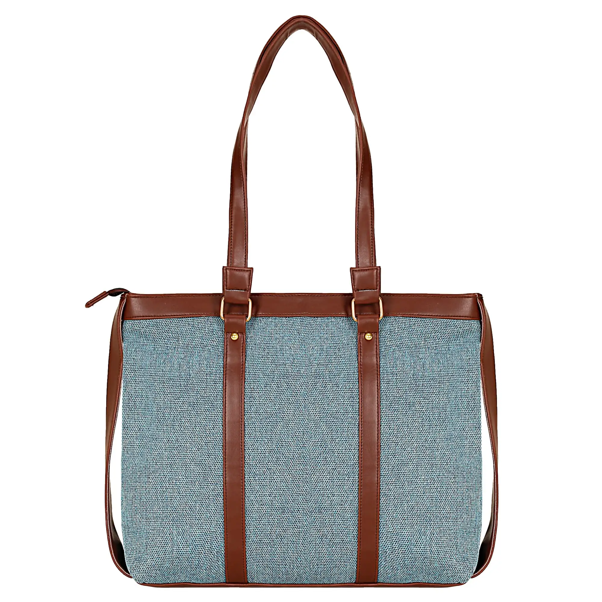  SKYBLUE JUTE FLORAL EMBROIDERED LAPTOP HANDBAG.
