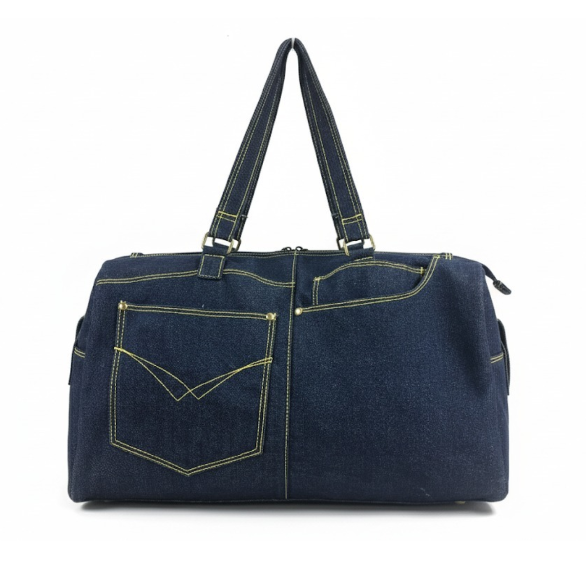 DENIM-INSPIRED DUFFEL BAG WITH CONTRAST STITCHING