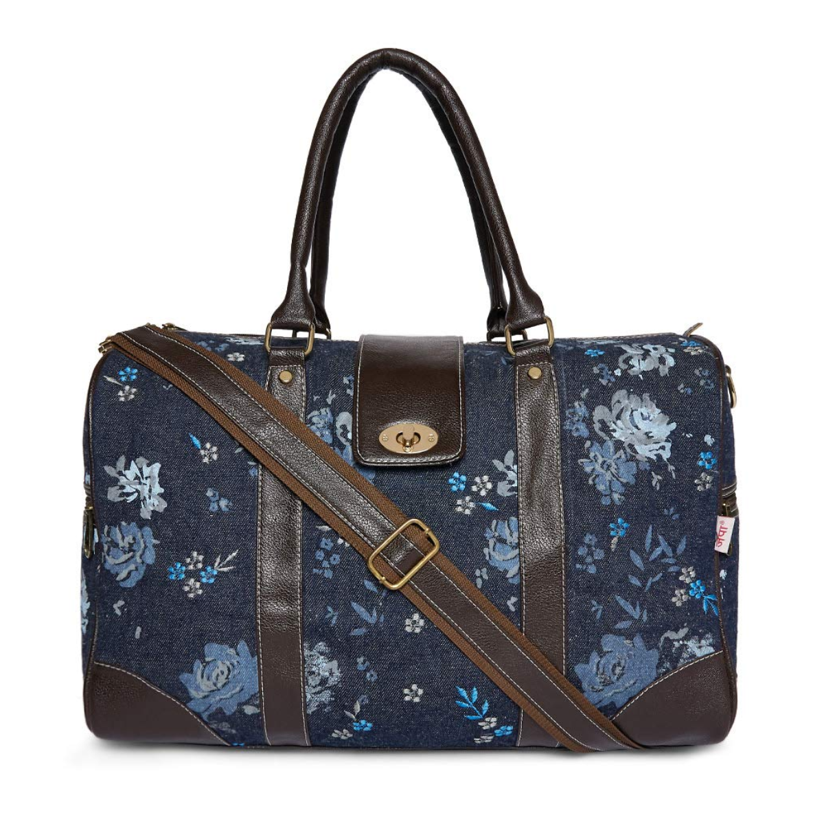 NAVY FLORAL EMBROIDERED TRAVEL DUFFEL