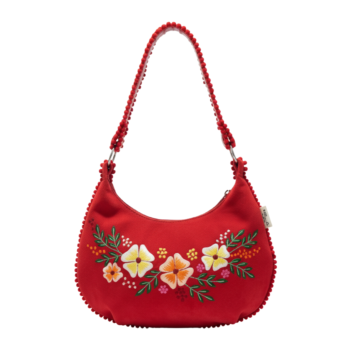 FLORAL HARMONY RED EMBROIDERED HOBO BAG