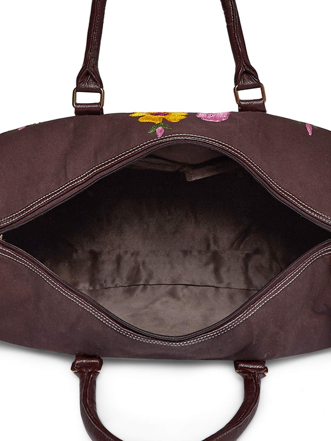 Hand-Embroidered Floral Canvas Leather Duffel Bag.