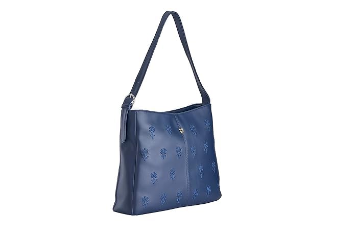 FLORAL EMBROIDERED LEATHERETTE HANDBAG.