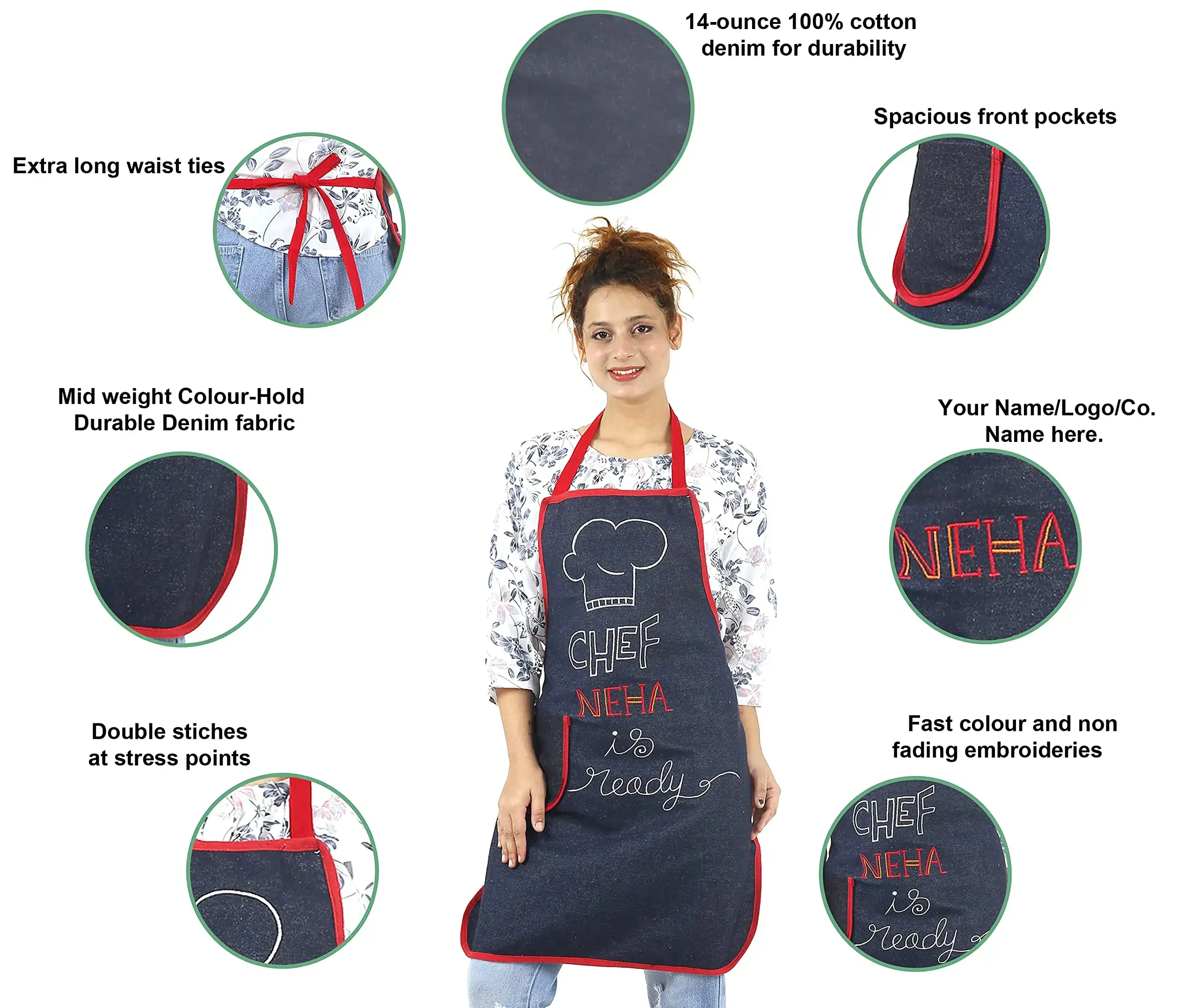 PERSONALIZED DENIM APRON FOR WOMEN—CHEF [NAME] IS READY