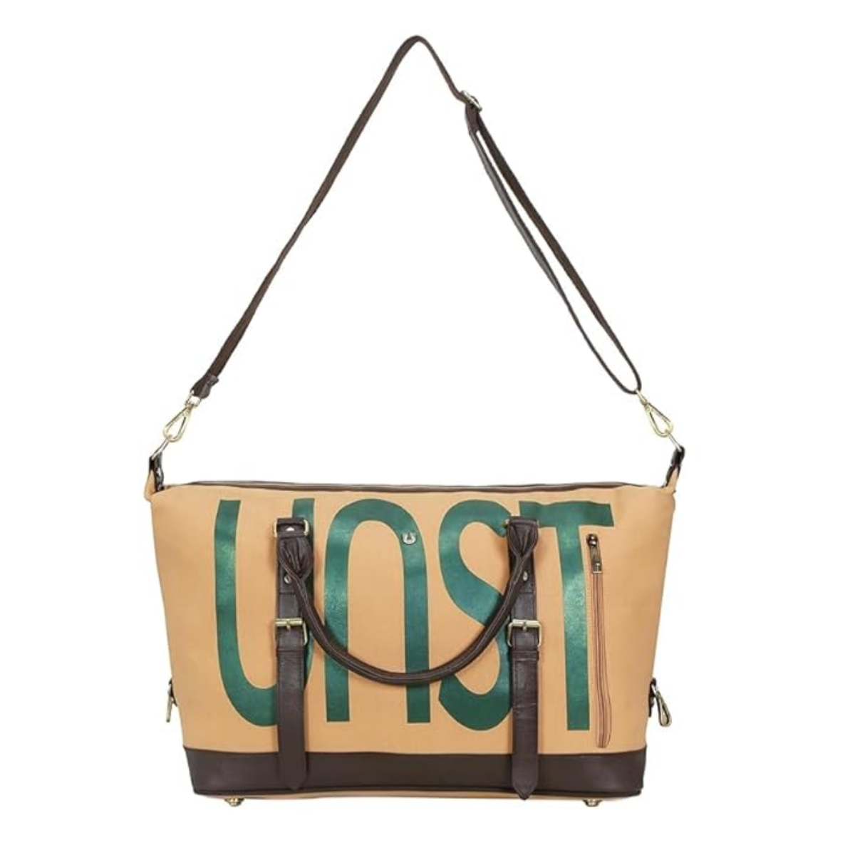 RECYCLED PET BOTTLE FABRIC TAN DUFFEL BAG