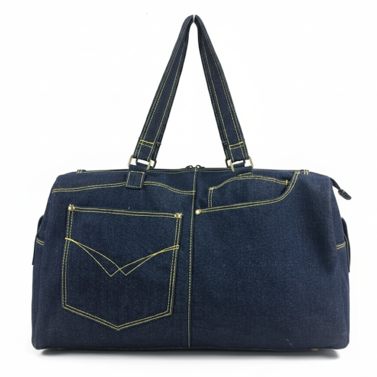 Denim-Inspired Duffel Bag with Contrast Stitching