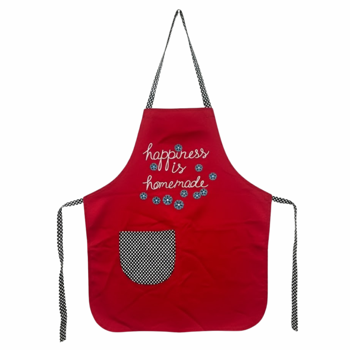 HAPPINESS IS HOMEMADE RED CHEF APRON WITH GINGHAM POCKET