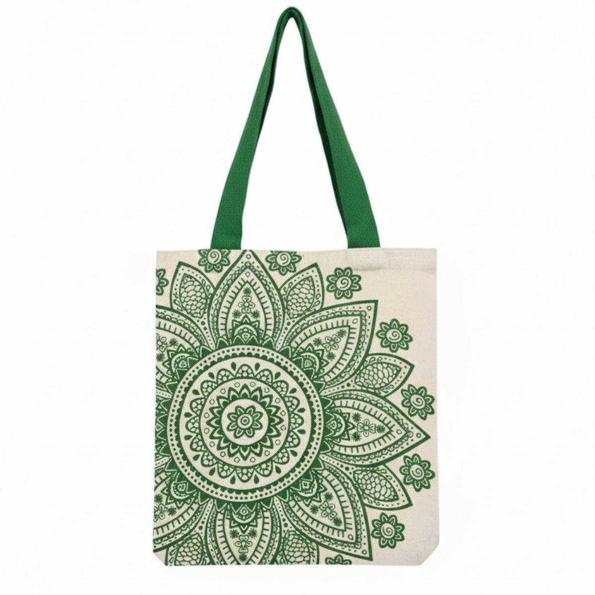 FLOWER PRINTED STYLISH CANVAS TOTE BAG (GREEN)