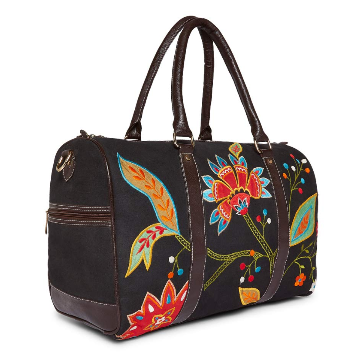 BROWN FLORAL PRINTED DUFFEL BAG