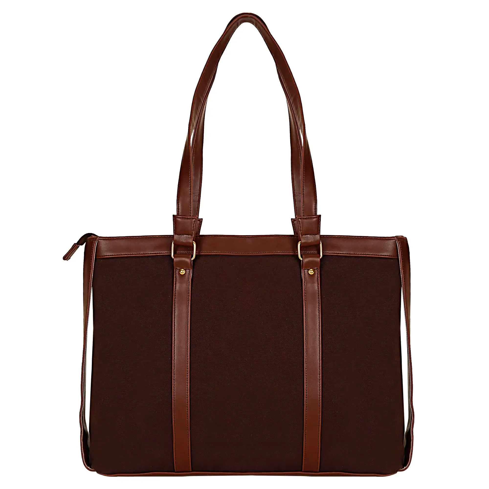 BUTTERFLY EMBROIDERED BROWN CANVAS LAPTOP HANDBAG.