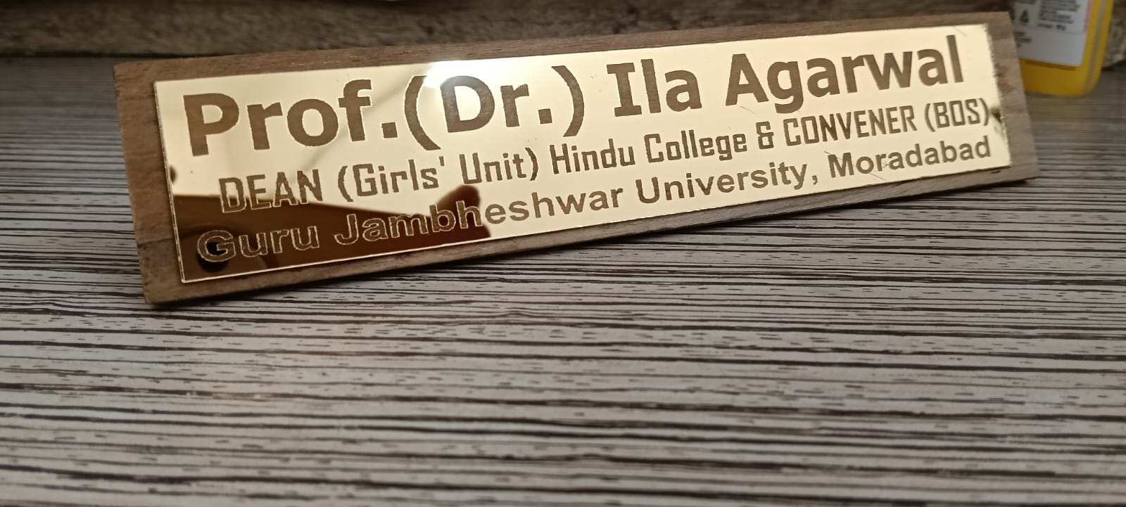Custom Name Desk Plate on golden strip